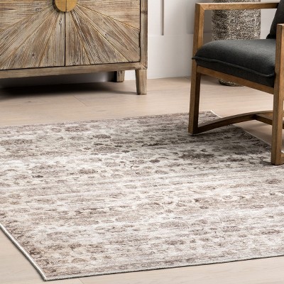 Gray Floral Synthetic Short Pile Rectangular Rug