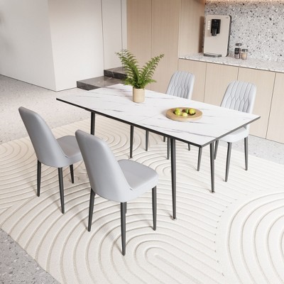 NicBex Kitchen Table Chairs Set Extendable Dining Room Table with MDF Tabletop and 4 Thick Cushion PU Chairs for Dining Room