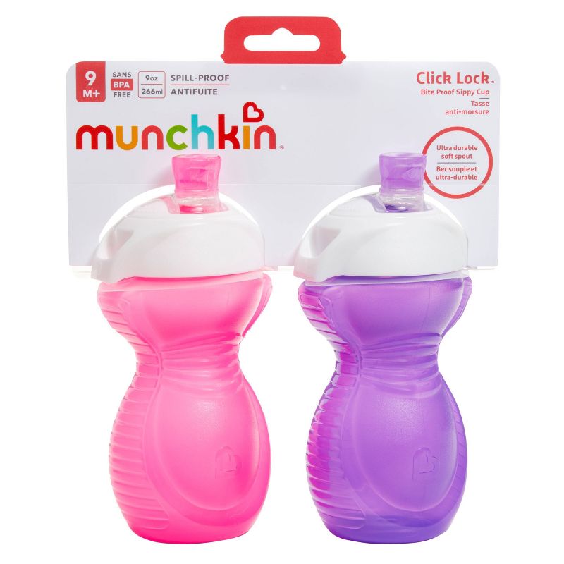 Munchkin Click Lock Bite Proof Sippy Cup 9oz - 2pk - Pink/Purple, 5 of 8