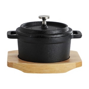 MegaChef Cast Iron 8 Ounce Mini Dutch Oven with Wood Tray - 1 of 4