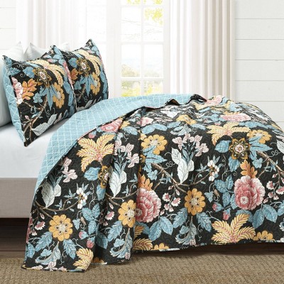 Sydney Full Black and Blue Cotton Reversible Quilt Set
