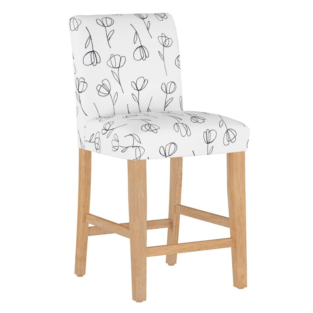 Skyline Furniture Hendrix Counter Height Barstool in Patterns Contoured Tulips White: Modern Square Upholstered, Rubberwood Frame