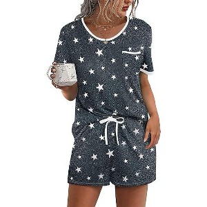 Ekouaer Womens Pajama Sets 2 Piece Soft Short Sleeve Top and Shorts Sleepwear Round Neck Pjs Lounge Set with Pockets - 1 of 4