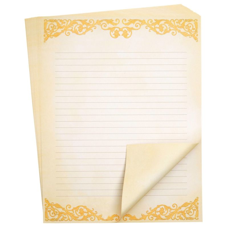 Pipilo Press 48-Pack Vintage-Style Lined Stationary Paper for Writing Letters, Old Fashioned Paper, Fancy Lined Paper, Ivory (Letter Size, 8.5x11 in), 4 of 8