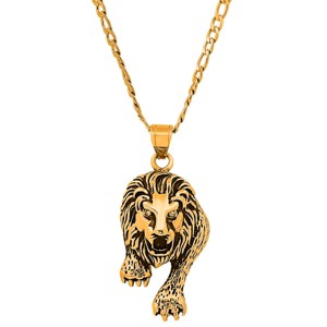 Steeltime Men's stainless steel and simulated diamonds lion pendant. Color Options: Silver, Gold - 1 of 4