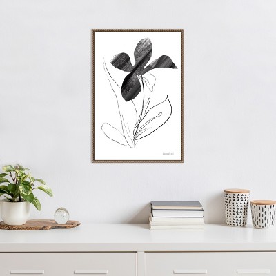 Black and White Abstract Floral Canvas with Beaded Bronze Frame