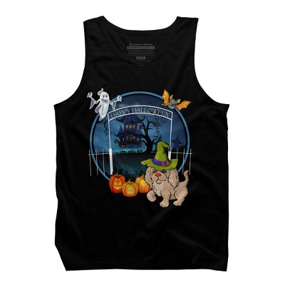 Men's Design By Humans Puppy Dog Witch Hat Halloween Ghost By Fractals Tank Top