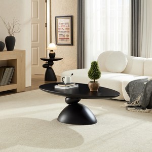 GDFStudio Arin Modern Fiberglass Oval Coffee Table with Sculptural Pedestal Base - 1 of 4