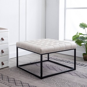 28" Square Button Tufted Metal Ottoman - WOVENBYRD - 1 of 4