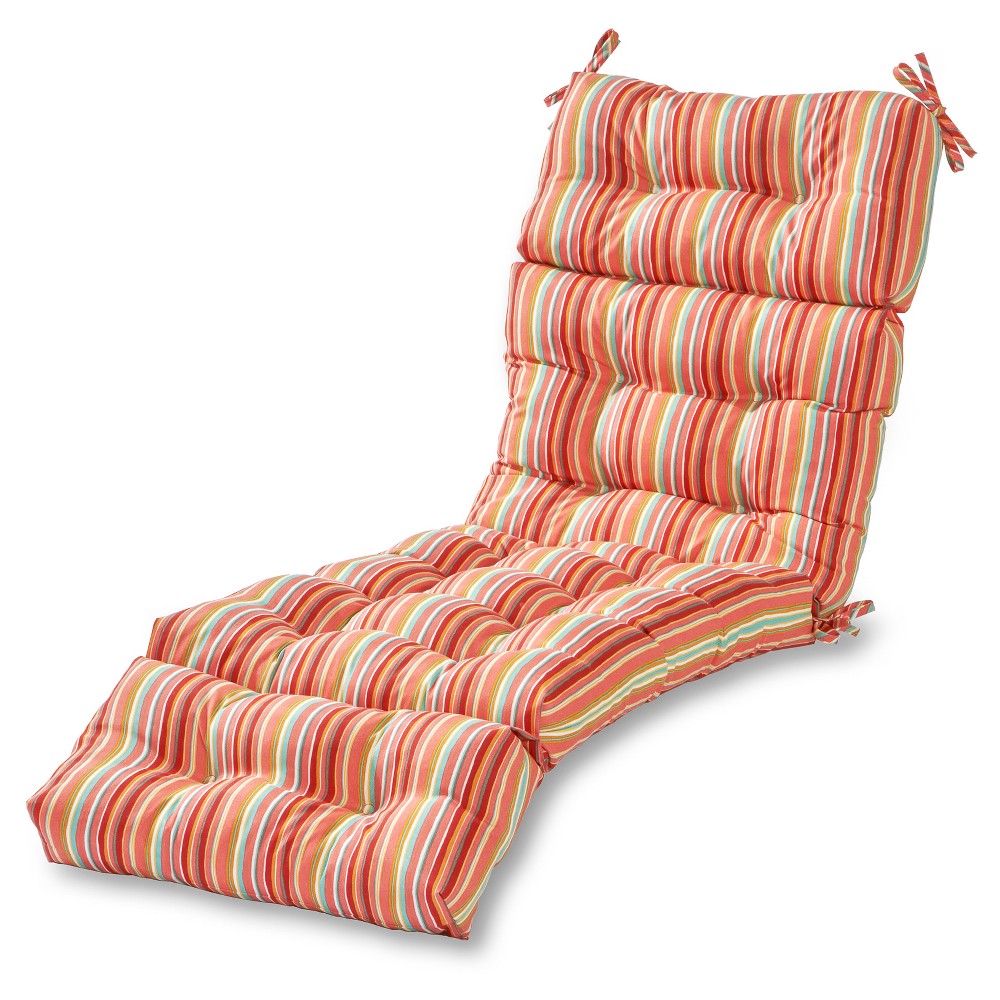 Photos - Pillow Kensington Garden Striped Outdoor Chaise Lounge Cushion Watermelon: UV & Water-Resistant, Reversible, Tufted