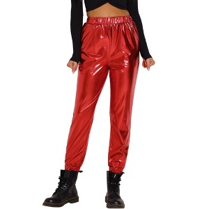 INSPIRE CHIC Women's Metallic Shiny Sparkle Elastic Waist Pants - 1 of 4