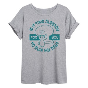 Women's - SpongeBob SquarePants - Squidward Is It Time Already For You To Ruin My Day Oversized Graphic T-Shirt - 1 of 4