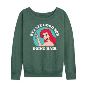 Women's - Disney Princess - Ariel Good For Doing Hair Lightweight French Terry Wide Neck Long Sleeve Shirt - 1 of 4