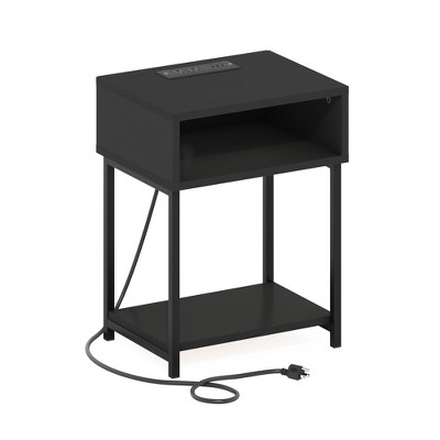 Furinno Moretti USB and Type-C Charging Port Open Storage Side Table with Metal Frame, Americano