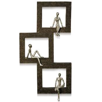 Wood Ashaa Windows Stained Unframed Wall Sculpture with Painted Pewter Sitting Figurines - StyleCraft