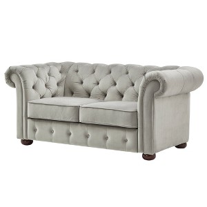Inspire Q Beekman Place Button Tufted Chesterfield Velvet Loveseat Smoke Gray, Grey Gray
