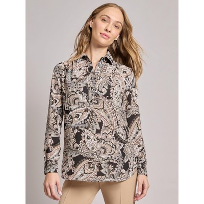 Jones New York Long Sleeve Collared Popover Blouse