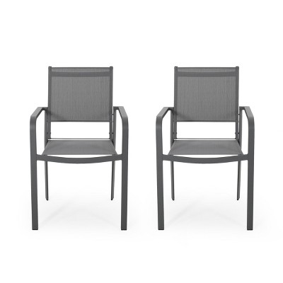 NicBex Outdoor Dining Chairs with Mesh Seat & Aluminum Frame for Patio,Garden,Set of 2,Gray