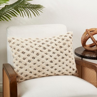 Beige Diamond Tufted Cotton Duck Feather Throw Pillow