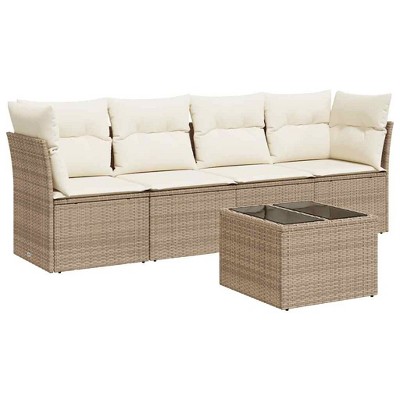 vidaXL Garden Sofa Set Beige PE Rattan, Powder-Coated Steel, Tempered Glass