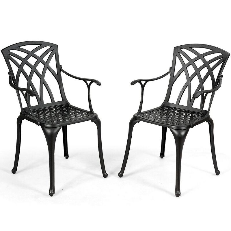 Costway Set of 2 Cast Aluminum Dining Chairs Durable Solid Construction W/Armrest Black, 5 of 10