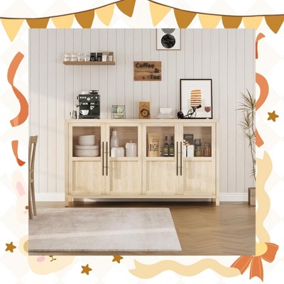 Garvee Side Panel Buffet with 4 Glass Doors, 55 Inch (Approx. 139.7 cm) Large Buffet with Storage