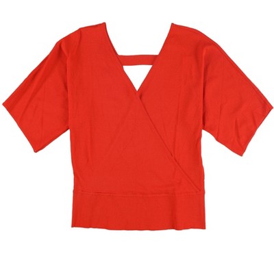 bar III Womens Back Cutout Wrap Blouse