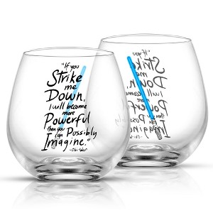 JoyJolt Star Wars New Hope Obi-Wan Kenobi Blue Lightsaber Stemless Drinking Glass - 15 oz - Set of 2 - 1 of 4