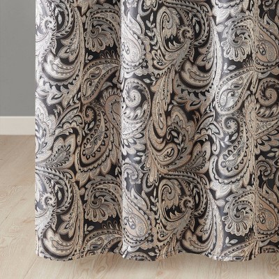 Black and Off-White Paisley Jacquard Shower Curtain