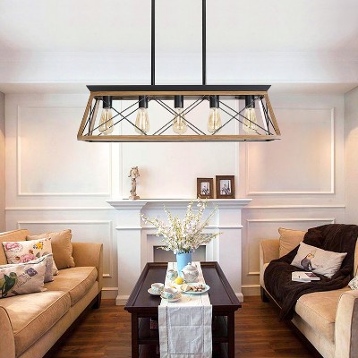 VYNXARIA 32" Black and White Industrial 5-Light Pendant Chandelier,Modern Metal Cage Design (No Bulbs)
