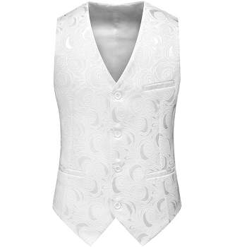 Lars Amadeus Men's Slim Fit V-Neck Sleeveless Floral Printed Formal Dress Waistcoat