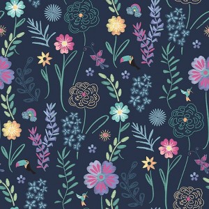 Disney Encanto Embroidery Floral Kids' Peel and Stick Wallpaper Navy - 1 of 4