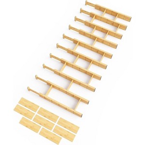 Drawer Dividers, Expandable Bamboo Organizers with Inserts & Labels, Adjustable 17"–22", Set of 10 for Kitchen, Office, Dresser, Natural - 1 of 4
