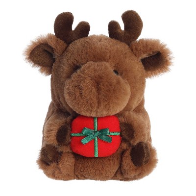 Aurora Small Brown Rolly Pet 5.5" Monty Moose Round Stuffed Animal