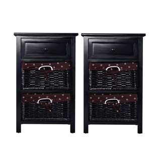 Tangkula 2 PCS 3-tier Nightstands  Bed Side Wood Table Storage Units End Table Organizer w/2 Rattan Drawers - 1 of 4