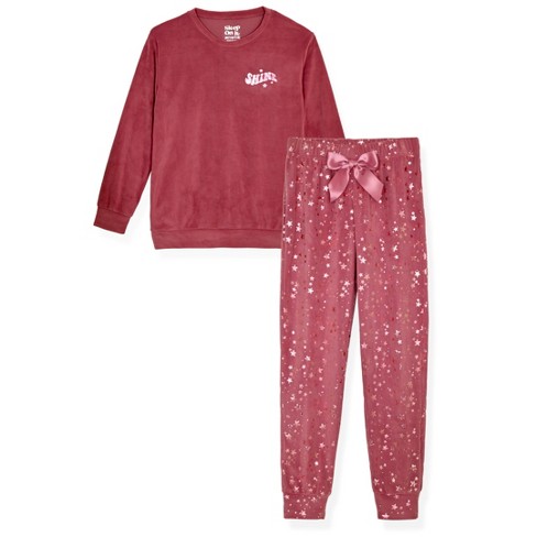 Sleep On It Girls 2-Piece Fleece Pajama Sets- Plaid, Pink & White Pajama  Set for Girls, Size L (14/16) 