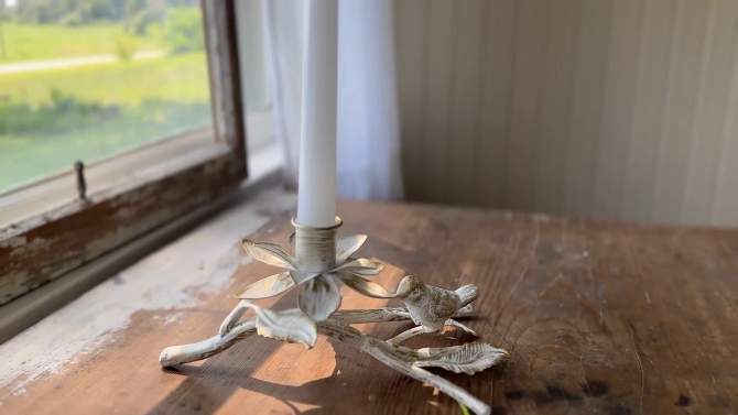Bird on Branch Taper Candle Holder White Metal by Foreside Home & Garden, 2 of 9, play video