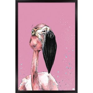 Trends International Snowtap - Flamingo Photobomb Framed Wall Poster Prints - 1 of 4