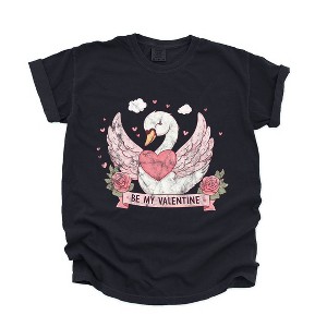 Simply Sage Market Women's Be Mine Valentine Swan Short Sleeve Garment Dyed Tee - 1 of 4