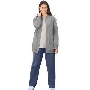 Woman Within Women's Plus Size Fleece Baseball Jacket - 1 of 4