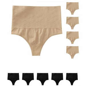 INSPIRE CHIC Women's Tummy Control Comfortable Slimmer High Waist Solid Thongs 10 Packs - 1 of 4