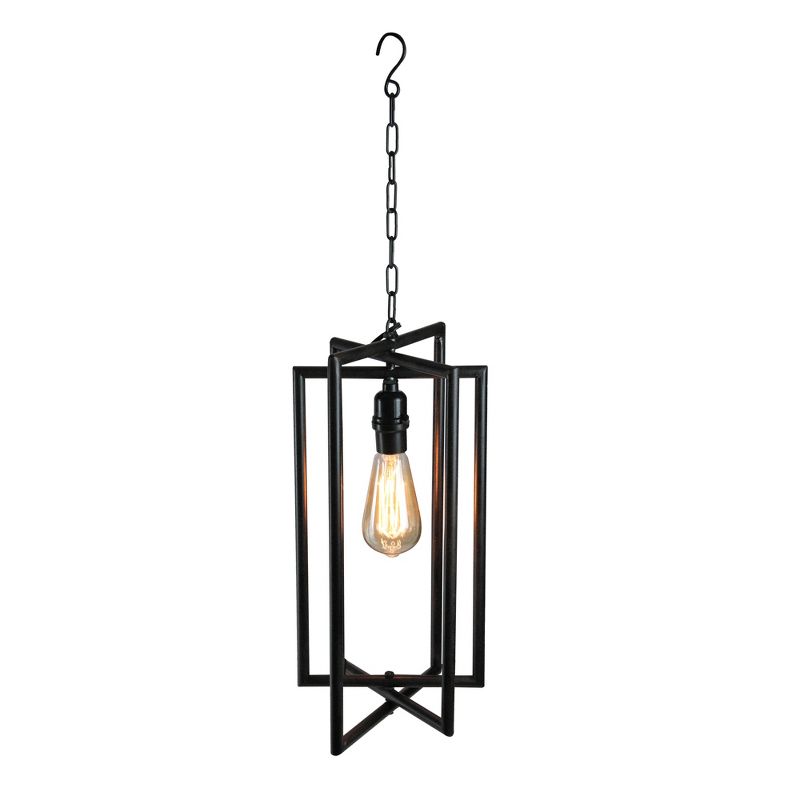 Northlight 28" Black Rectangular Iron Caged Electric Pendant Hanging Lamp with Edison Style Bulb, 1 of 2