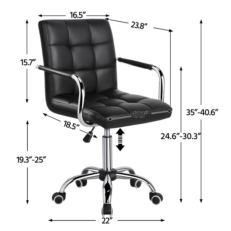 Yaheetech Modern Office Chair Height Adjustable Swivel Chair Mid Back PU Leather Chair, 5 of 11