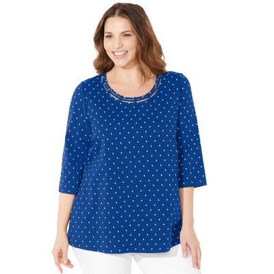 Catherines Women's Plus Size Suprema Strappy Neckline Top