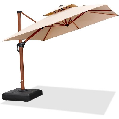 PURPLE LEAF 9/10/11/12ft Patio Umbrella with Base Outdoor Square Large Cantilever Umbrella Windproof Offset Heavy Duty Umbrella for Garden Deck Pool