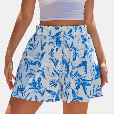 Women's Breezy Blue Botanical Print Beach Shorts - Cupshe
