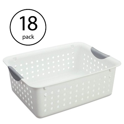 Sterilite Medium Ultra Plastic Storage Bin Organizer Basket, White (18 Pack)