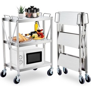 Foldable Service Cart, 3-Tier Rolling Utility Cart with 360¡ãSwivel Lockable Wheel, 400 Lbs Load Capacity, Stainless Steel, Rubber Handles - 1 of 4