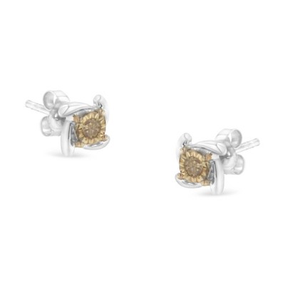 Haus of Brilliance Two-Toned Sterling Silver Diamond Accent Stud Earring