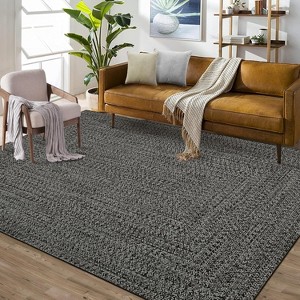 Modern Braided Print Rug, Washable Non-Slip Carpet, Low Pile Stain-Resistant Indoor Rug for Living Room, Linen - 1 of 4